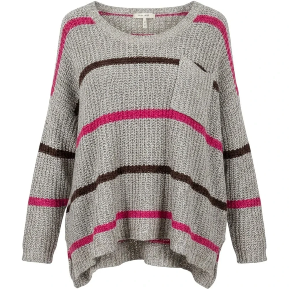 Free People Striped Slouchy Knit Sweater Oversized Cotton Boho Y2K Gray Pink S